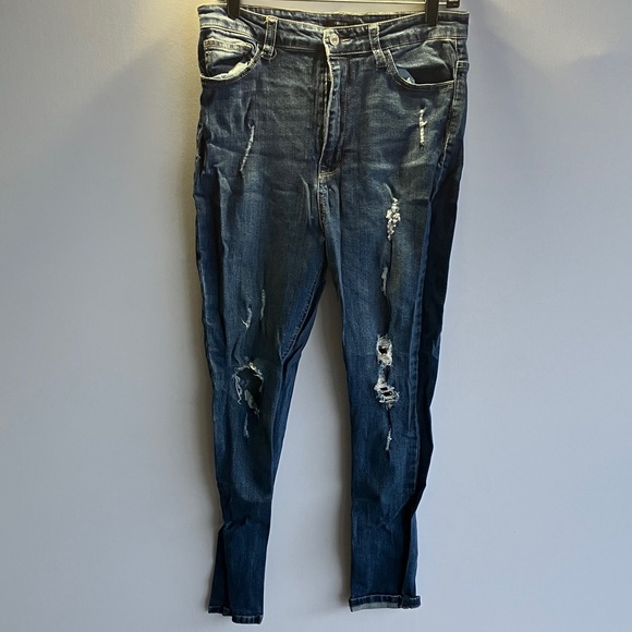 Forever 21 Denim - Forever 21 Dark Blue Distressed Jeans
